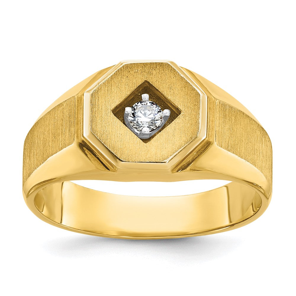 Men&#39;s 10.5mm 14K Yellow Gold 1/10 Ct Diamond Tapered Signet Ring, Item R12208 by The Black Bow Jewelry Co.