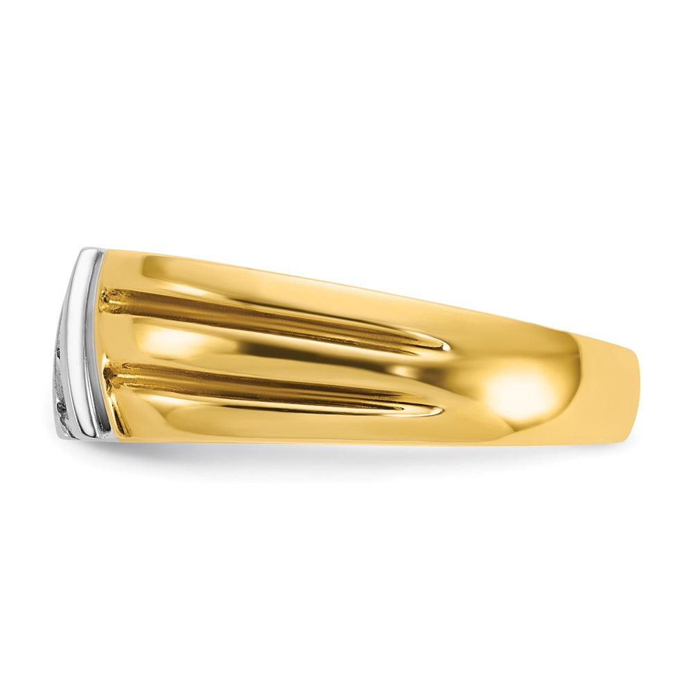 Alternate view of the Men&#39;s 8.25mm 10K Two Tone Gold Grooved 1/5 Ctw Diamond Tapered Band by The Black Bow Jewelry Co.