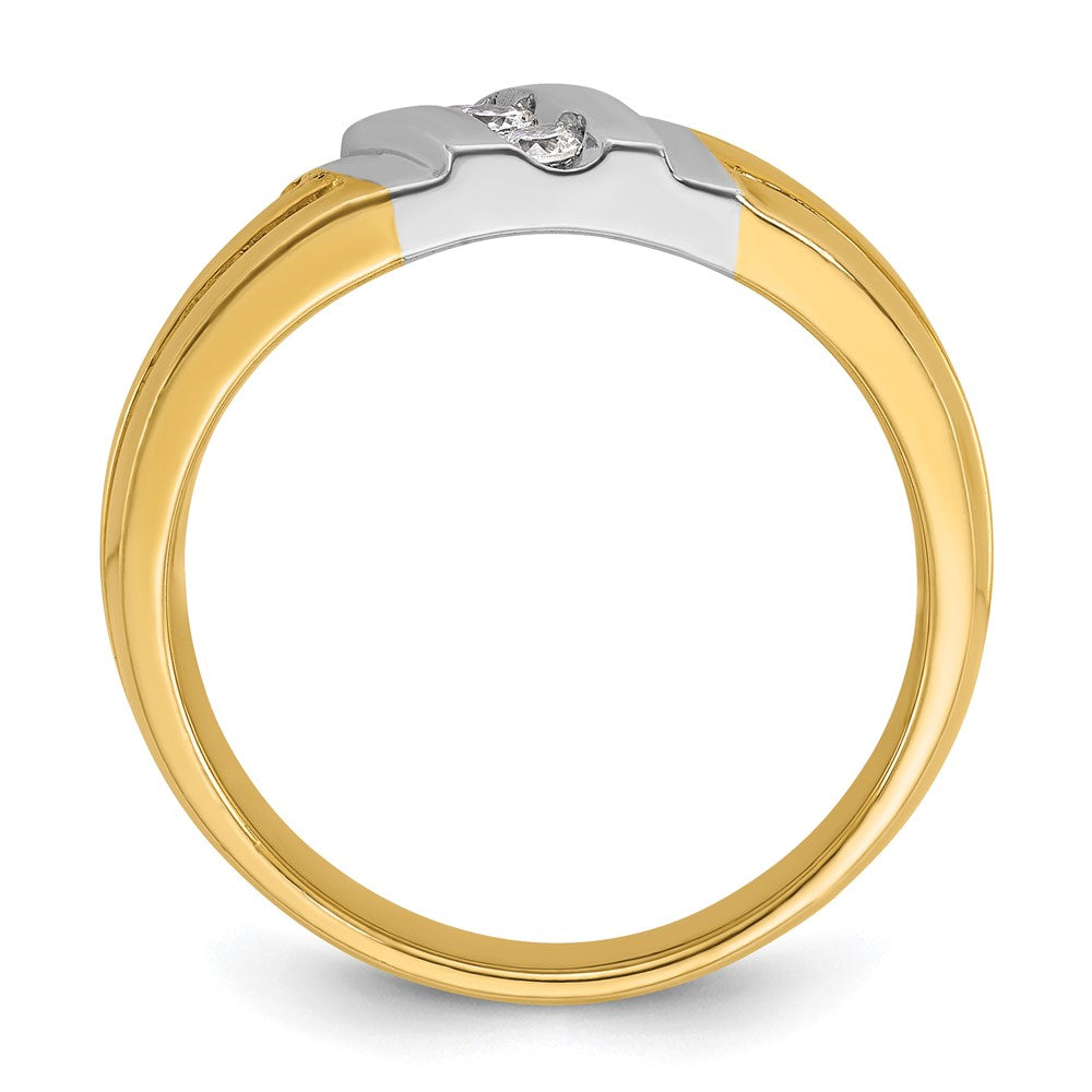 Alternate view of the Men&#39;s 8.25mm 14K Two Tone Gold Grooved 1/5 Ctw Diamond Tapered Band by The Black Bow Jewelry Co.