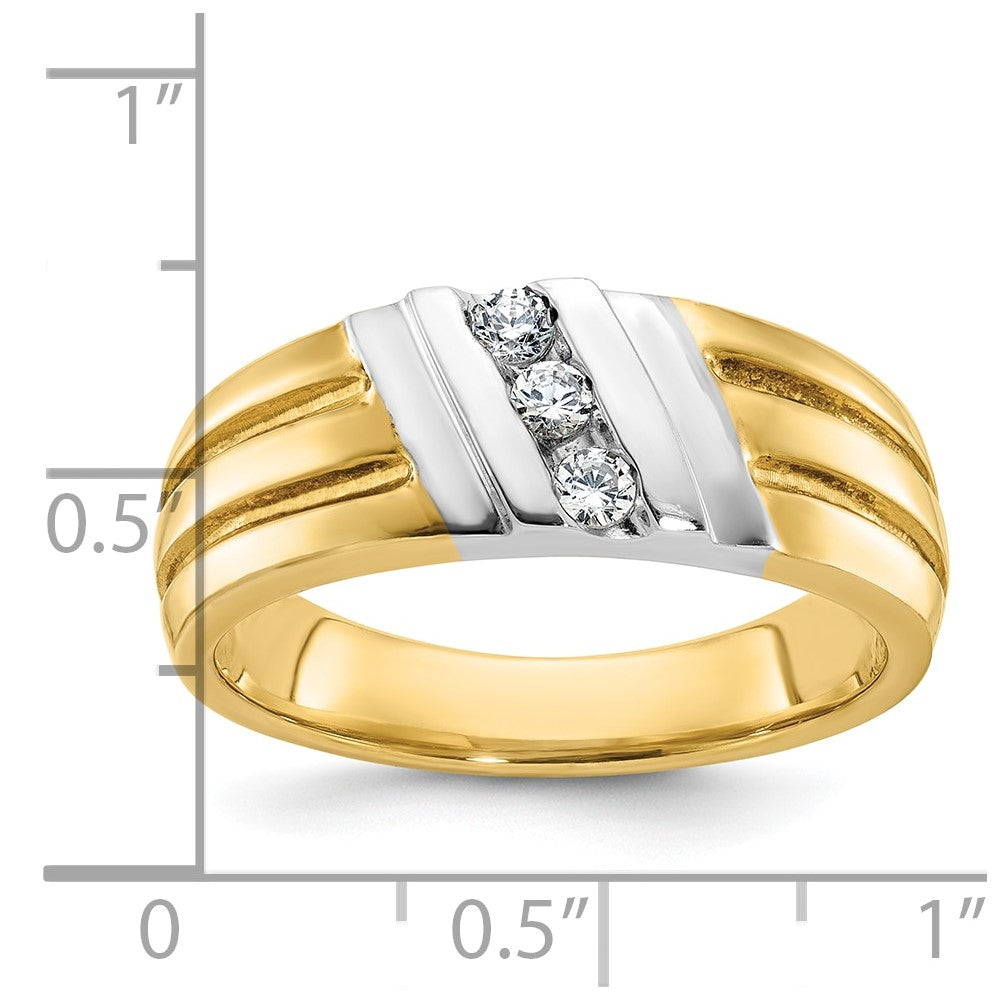 Alternate view of the Men&#39;s 8.25mm 14K Two Tone Gold Grooved 1/5 Ctw Diamond Tapered Band by The Black Bow Jewelry Co.