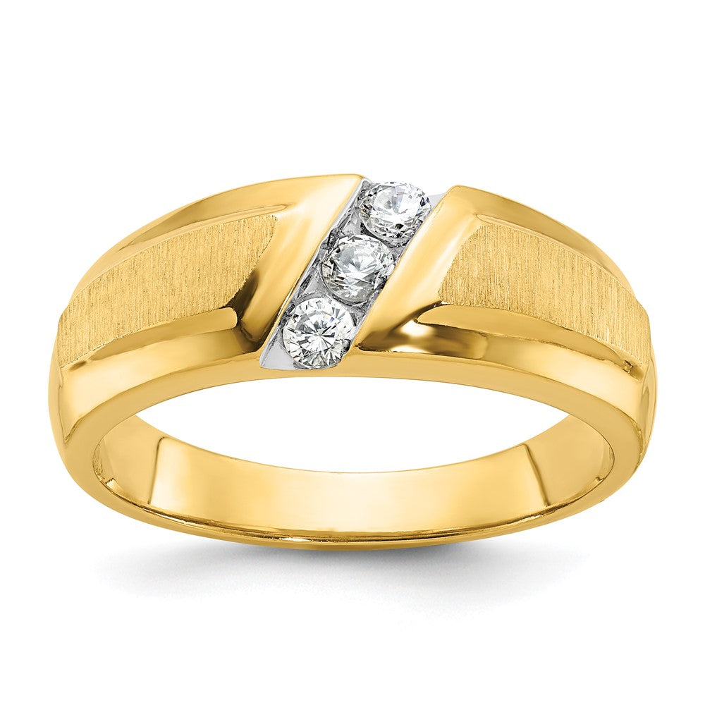 Men&#39;s 8mm 14K Yellow Gold 3-Stone 1/4 Ctw Diamond Tapered Band, Item R12217 by The Black Bow Jewelry Co.