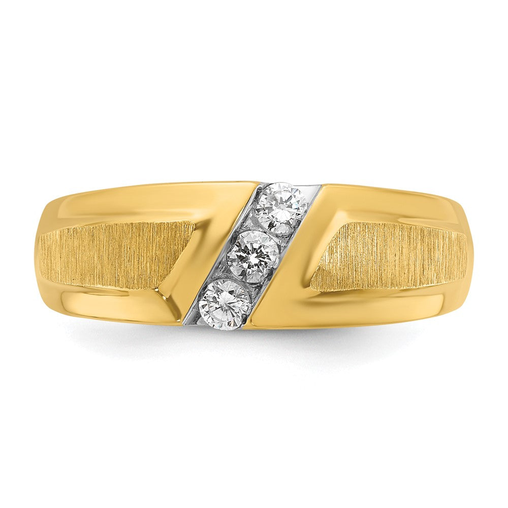 Alternate view of the Men&#39;s 8mm 14K Yellow Gold 3-Stone 1/4 Ctw Diamond Tapered Band by The Black Bow Jewelry Co.