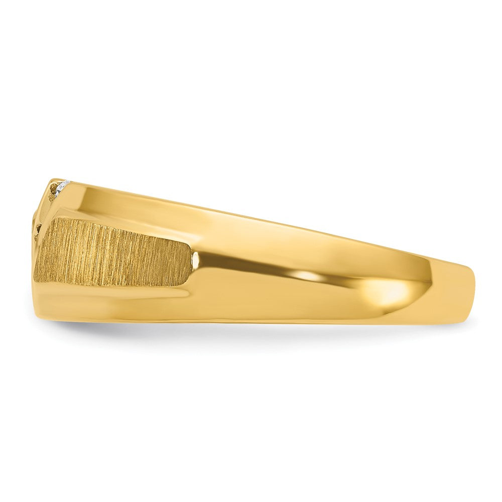 Alternate view of the Men&#39;s 8mm 14K Yellow Gold 3-Stone 1/4 Ctw Diamond Tapered Band by The Black Bow Jewelry Co.