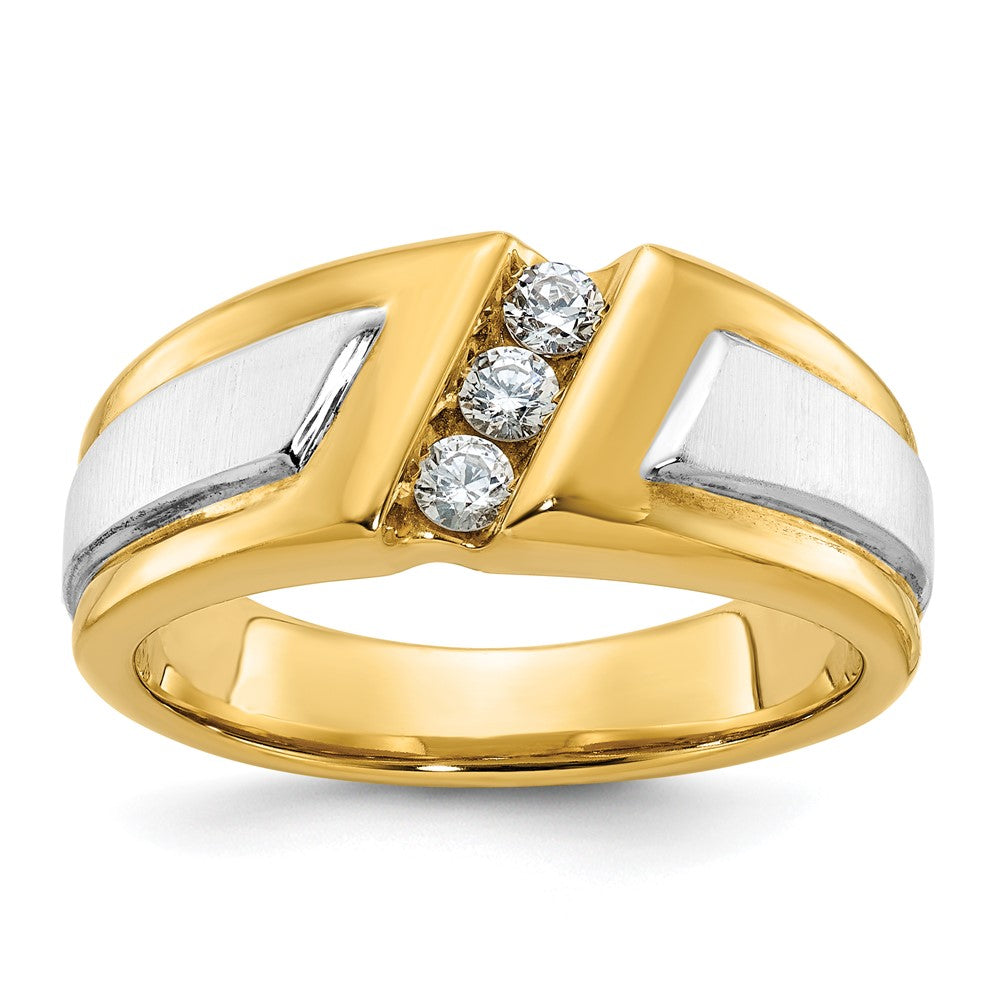 Men&#39;s 9.3mm 10K Two Tone Gold 3-Stone 1/4 Ctw Diamond Tapered Band, Item R12218 by The Black Bow Jewelry Co.