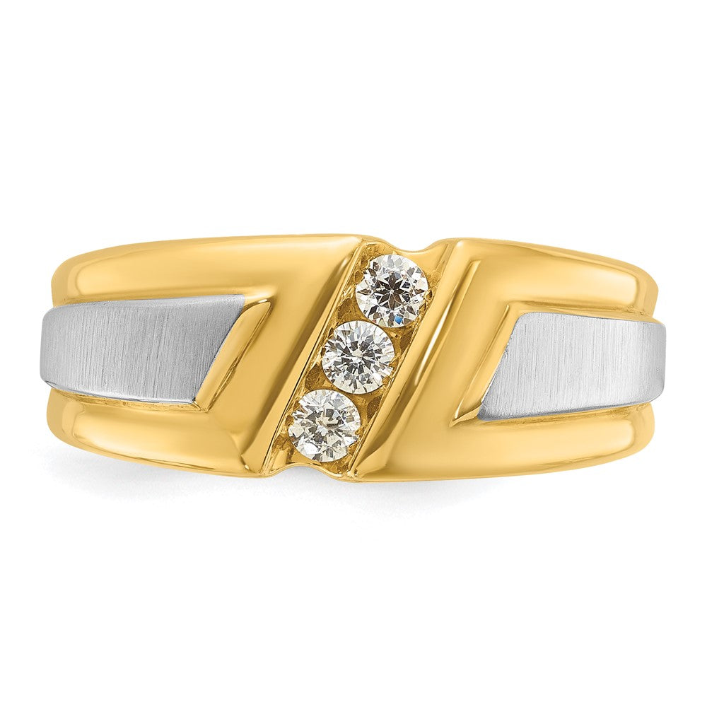 Alternate view of the Men&#39;s 9.3mm 10K Two Tone Gold 3-Stone 1/4 Ctw Diamond Tapered Band by The Black Bow Jewelry Co.