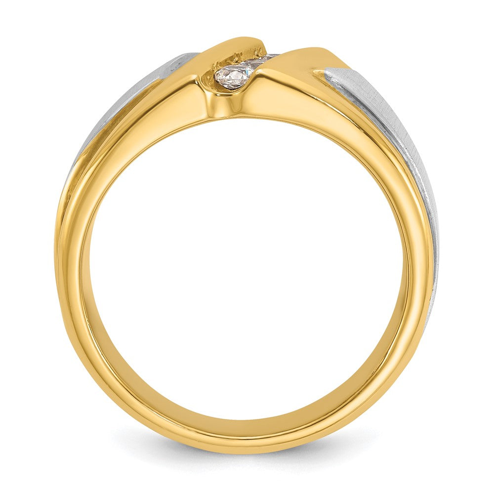 Alternate view of the Men&#39;s 9.3mm 10K Two Tone Gold 3-Stone 1/4 Ctw Diamond Tapered Band by The Black Bow Jewelry Co.