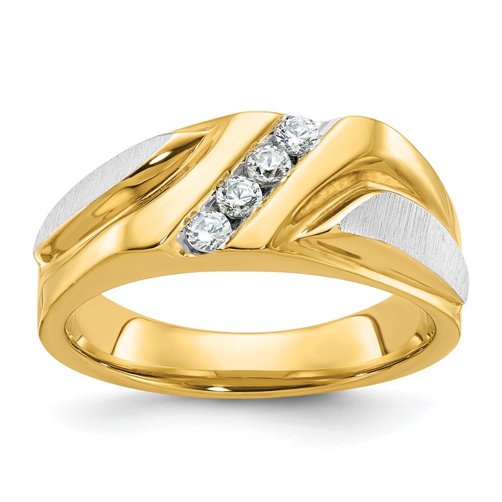 Men&#39;s 8.5mm 14K Two Tone Gold 4-Stone 1/4 Ctw Diamond Tapered Band, Item R12220 by The Black Bow Jewelry Co.