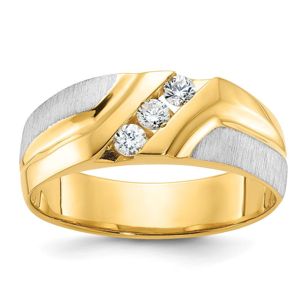 Men&#39;s 7.8mm 14K Two Tone Gold 3-Stone 1/4 Ctw Diamond Tapered Band, Item R12221 by The Black Bow Jewelry Co.