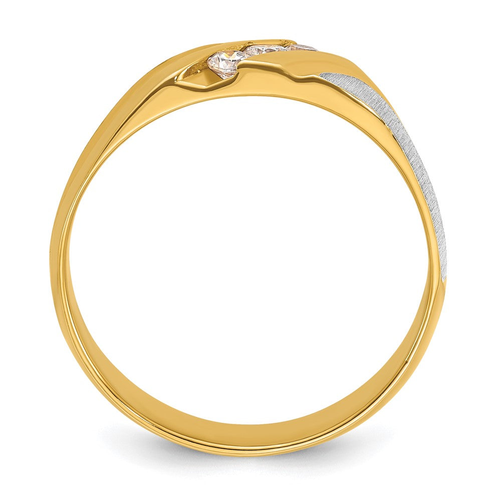 Alternate view of the Men&#39;s 7.8mm 14K Two Tone Gold 3-Stone 1/4 Ctw Diamond Tapered Band by The Black Bow Jewelry Co.