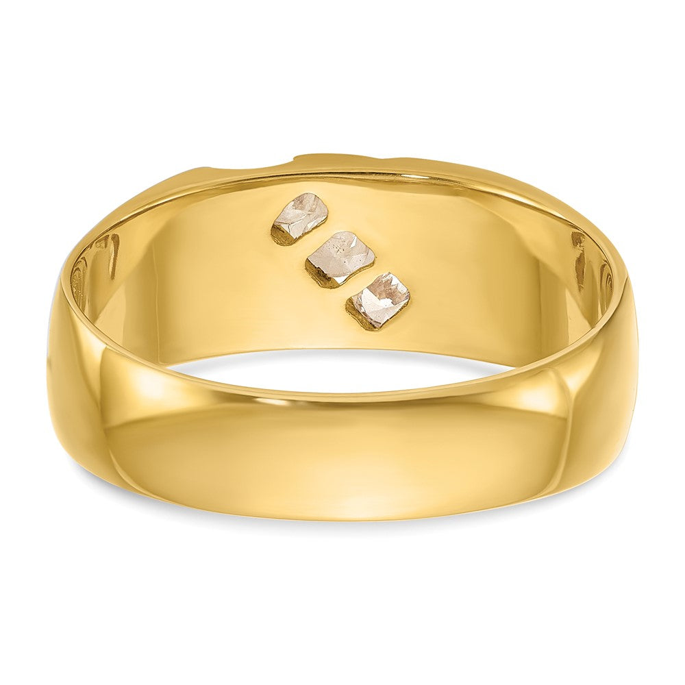 Alternate view of the Men&#39;s 7.8mm 14K Two Tone Gold 3-Stone 1/4 Ctw Diamond Tapered Band by The Black Bow Jewelry Co.