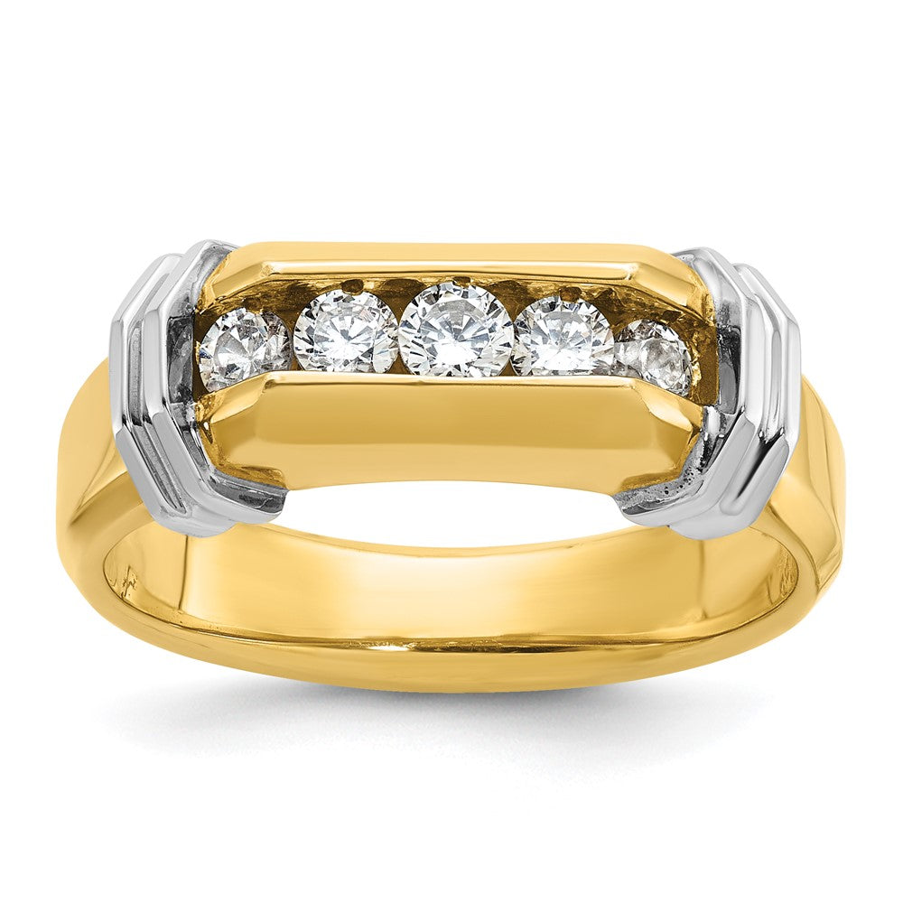 Men&#39;s 6.5mm 14K Two Tone Gold 5-Stone 1/2 Ctw Diamond Tapered Band, Item R12223 by The Black Bow Jewelry Co.
