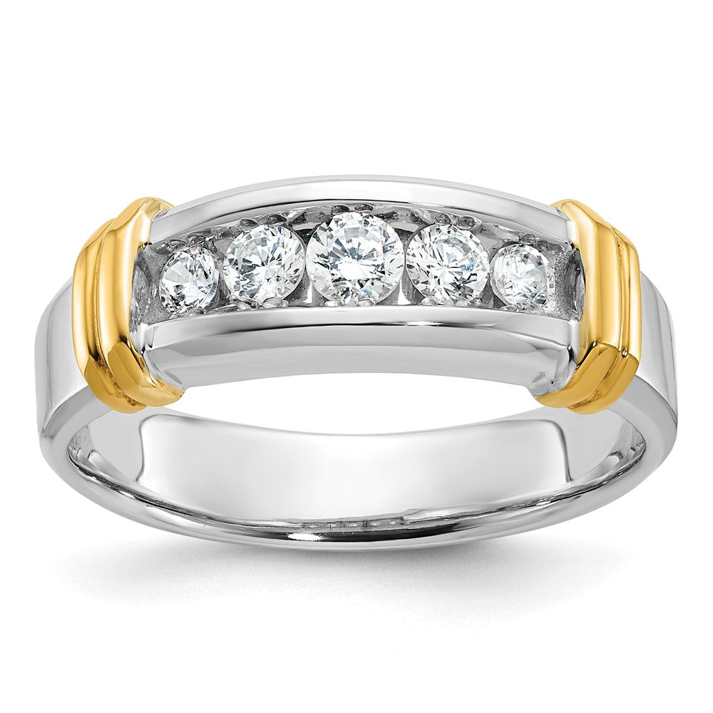 Men&#39;s 7.8mm 14K Two Tone Gold 5-Stone 1/2 Ctw Diamond Tapered Band, Item R12224 by The Black Bow Jewelry Co.