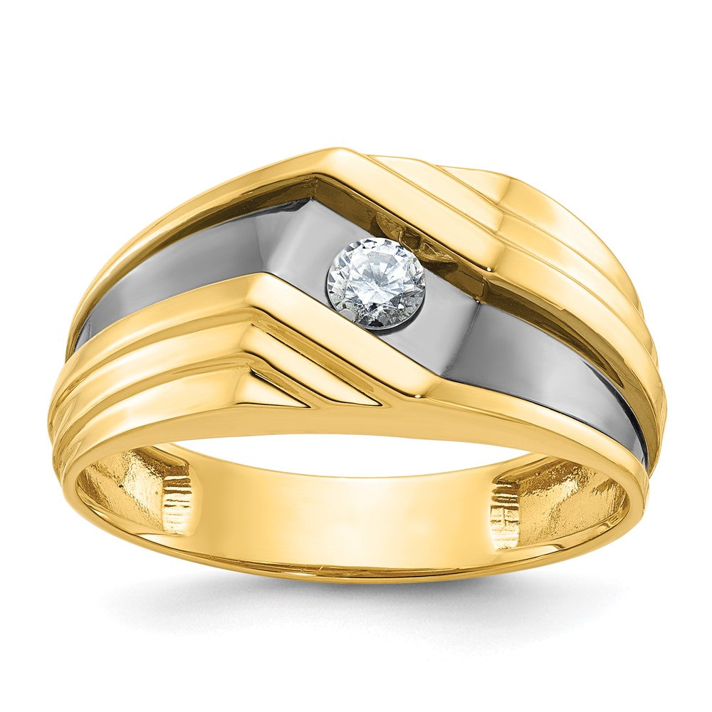 Mens 10.25mm 10K Yellow Gold Black Rhodium 1/6 Ct Diamond Tapered Band, Item R12226 by The Black Bow Jewelry Co.