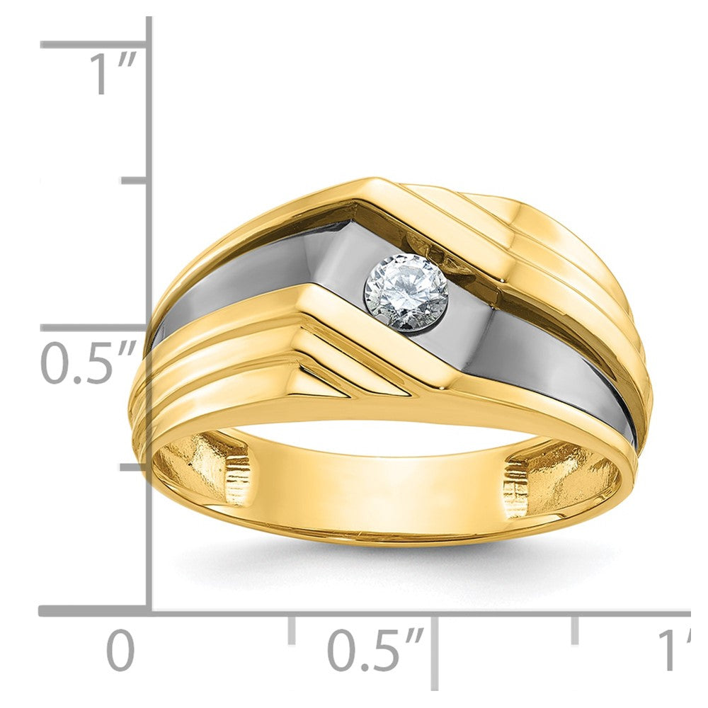 Alternate view of the Mens 10.25mm 10K Yellow Gold Black Rhodium 1/6 Ct Diamond Tapered Band by The Black Bow Jewelry Co.