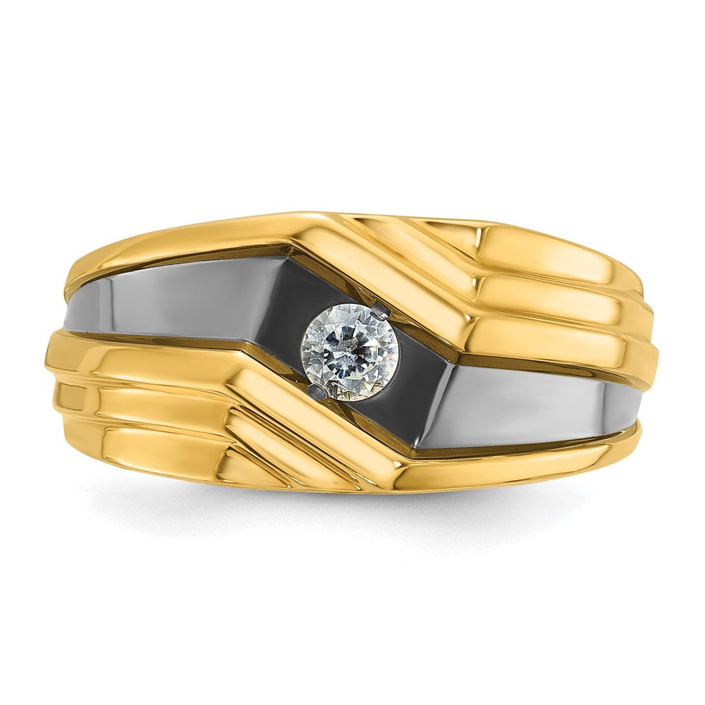 Alternate view of the Mens 10.25mm 14K Yellow Gold Black Rhodium 1/6 Ct Diamond Tapered Band by The Black Bow Jewelry Co.
