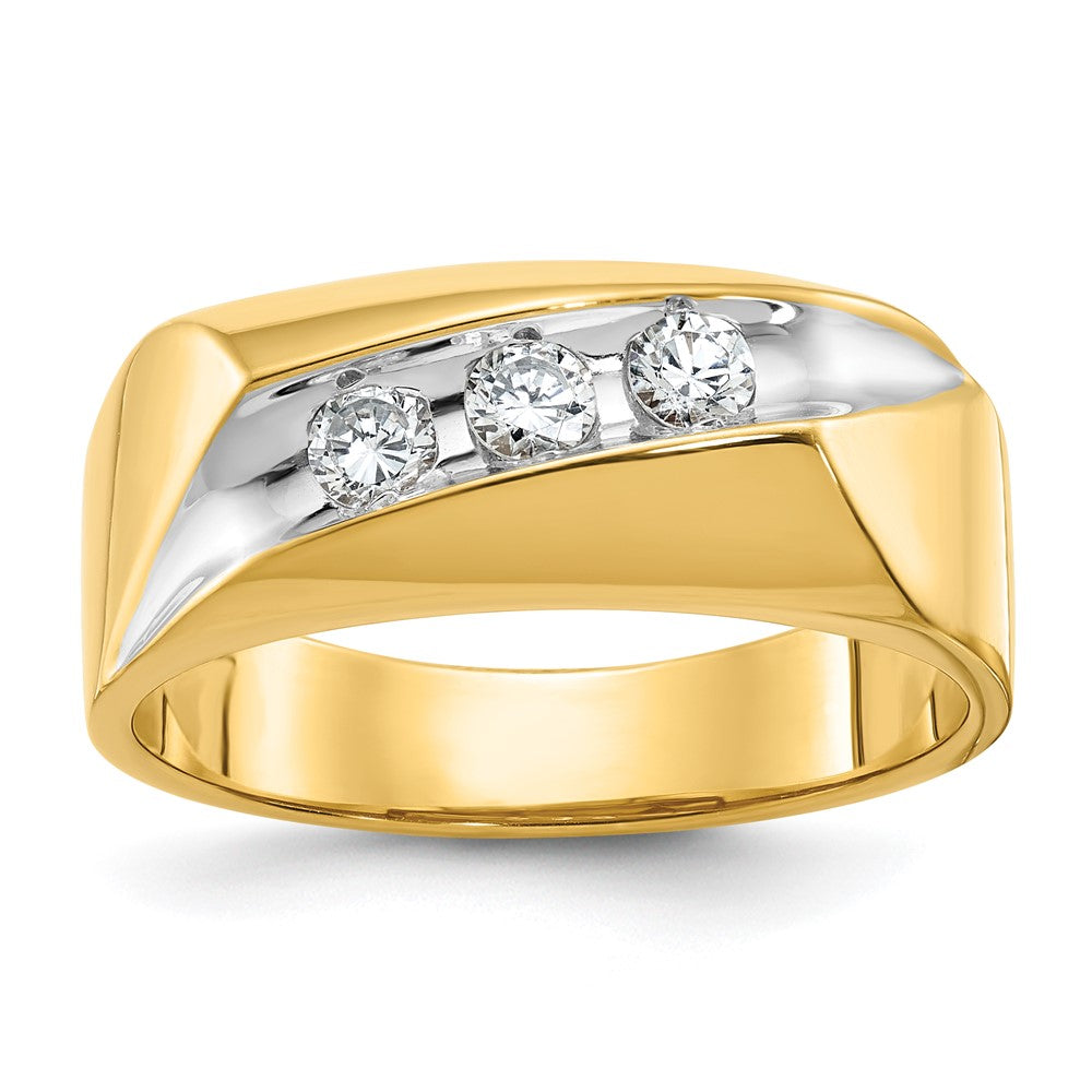 8.5mm 14K Yellow Gold &amp; White Rhodium 1/3 Ctw Diamond Tapered Band, Item R12229 by The Black Bow Jewelry Co.
