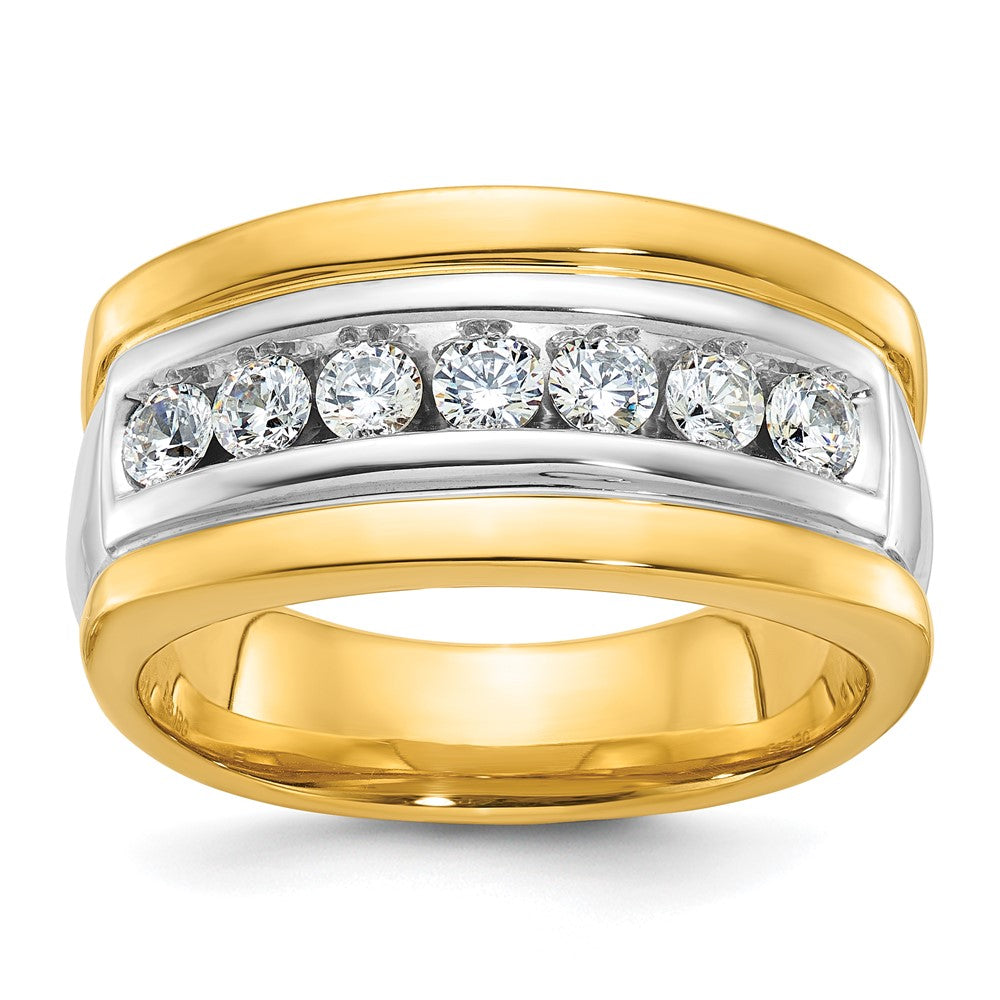 Men&#39;s 11.75mm 14K Two Tone Gold 7-Stone 3/4 Ctw Diamond Tapered Band, Item R12230 by The Black Bow Jewelry Co.