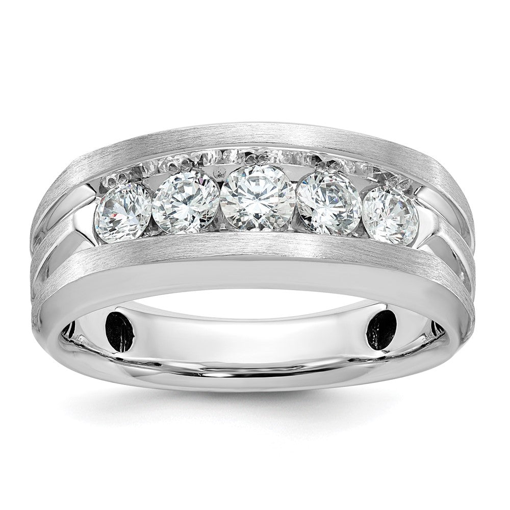 Men&#39;s 9.3mm 10K White Gold 5-Stone 1.0 Ctw Diamond Tapered Band, Item R12235 by The Black Bow Jewelry Co.