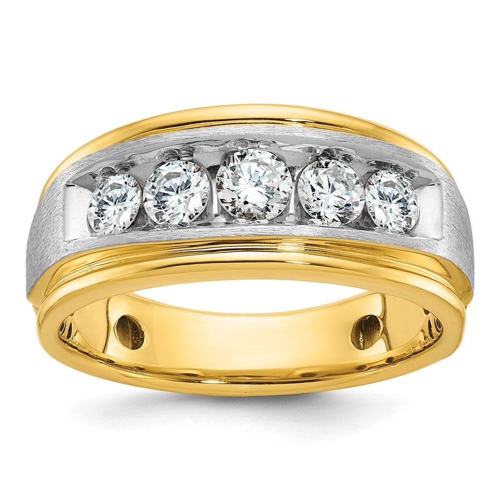 Men&#39;s 9.75mm 14K Two Tone Gold 5-Stone 1.0 Ctw Diamond Tapered Band, Item R12238 by The Black Bow Jewelry Co.
