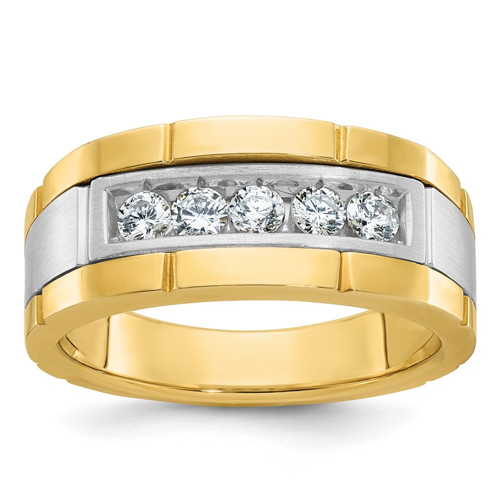 Men&#39;s 9.8mm 14K Two Tone Gold 5-Stone 1/2 Ctw Diamond Tapered Band, Item R12240 by The Black Bow Jewelry Co.