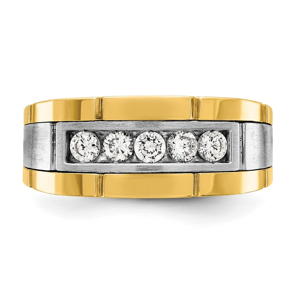 Alternate view of the Men&#39;s 9.8mm 14K Two Tone Gold 5-Stone 1/2 Ctw Diamond Tapered Band by The Black Bow Jewelry Co.