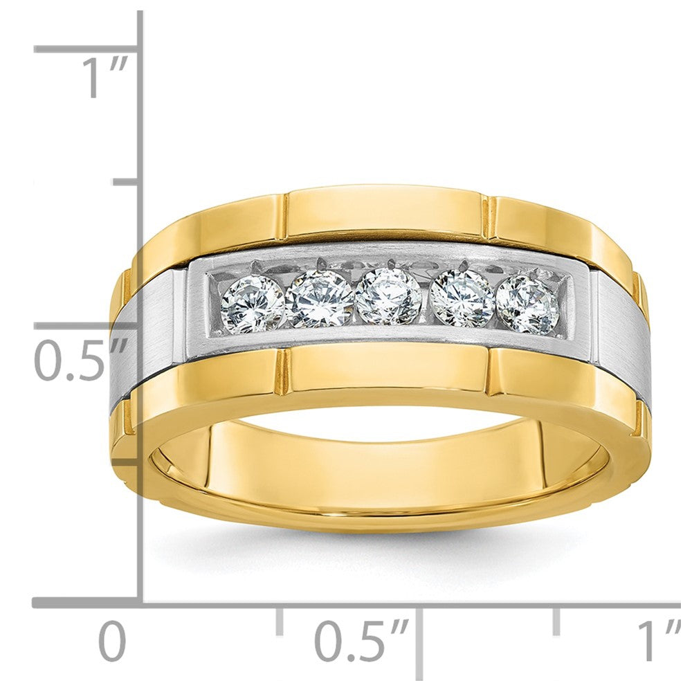 Alternate view of the Men&#39;s 9.8mm 14K Two Tone Gold 5-Stone 1/2 Ctw Diamond Tapered Band by The Black Bow Jewelry Co.