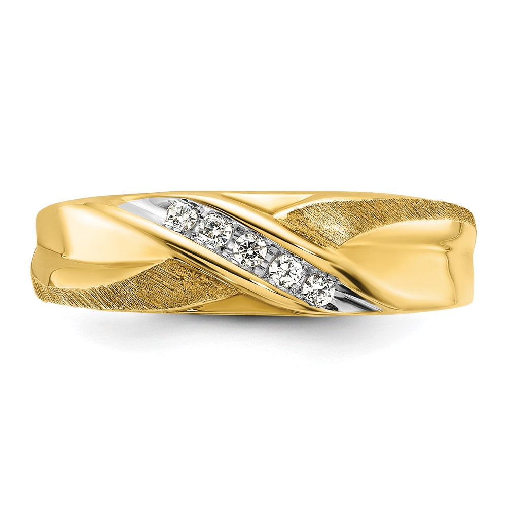 Alternate view of the Men&#39;s 6.5mm 14K Yellow Gold &amp; Rhodium 1/10 Ctw Diamond Tapered Band by The Black Bow Jewelry Co.