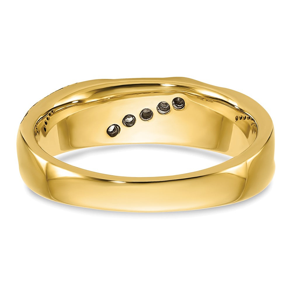 Alternate view of the Men&#39;s 6.5mm 14K Yellow Gold &amp; Rhodium Lab Created Diamond Tapered Band by The Black Bow Jewelry Co.