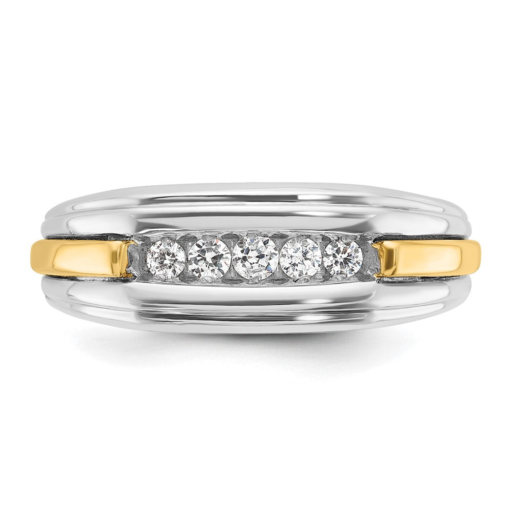 Alternate view of the Men&#39;s 8.4mm 14K Two Tone Gold 5-Stone 1/4 Ctw Diamond Tapered Band by The Black Bow Jewelry Co.