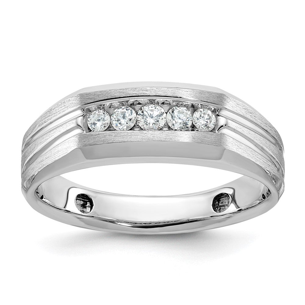 Men&#39;s 7.3mm 14K White Gold 5-Stone 1/4 Ctw Diamond Tapered Band, Item R12247 by The Black Bow Jewelry Co.