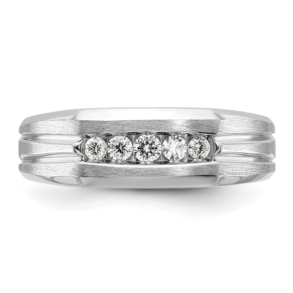 Alternate view of the Men&#39;s 7.3mm 14K White Gold 5-Stone 1/4 Ctw Diamond Tapered Band by The Black Bow Jewelry Co.
