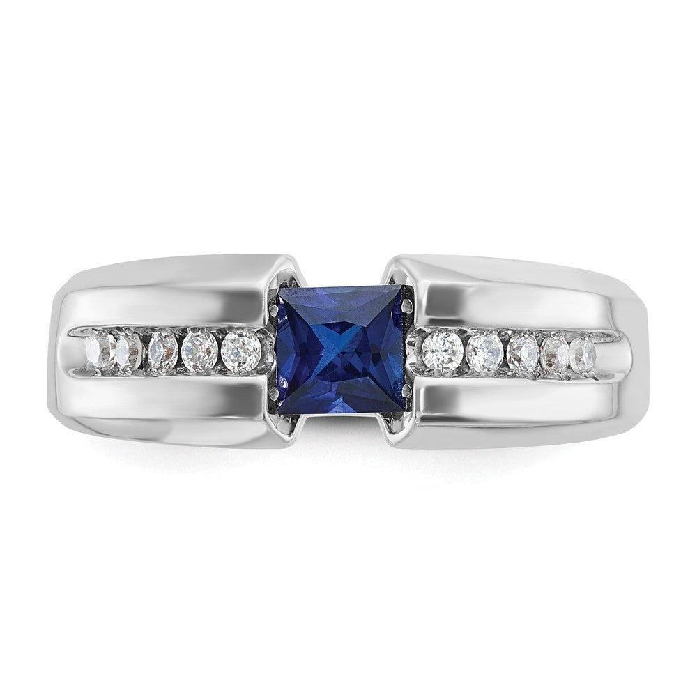 Alternate view of the Men&#39;s 7.5mm 14K White Gold Lab-Created Sapphire &amp; Diamond Tapered Band by The Black Bow Jewelry Co.