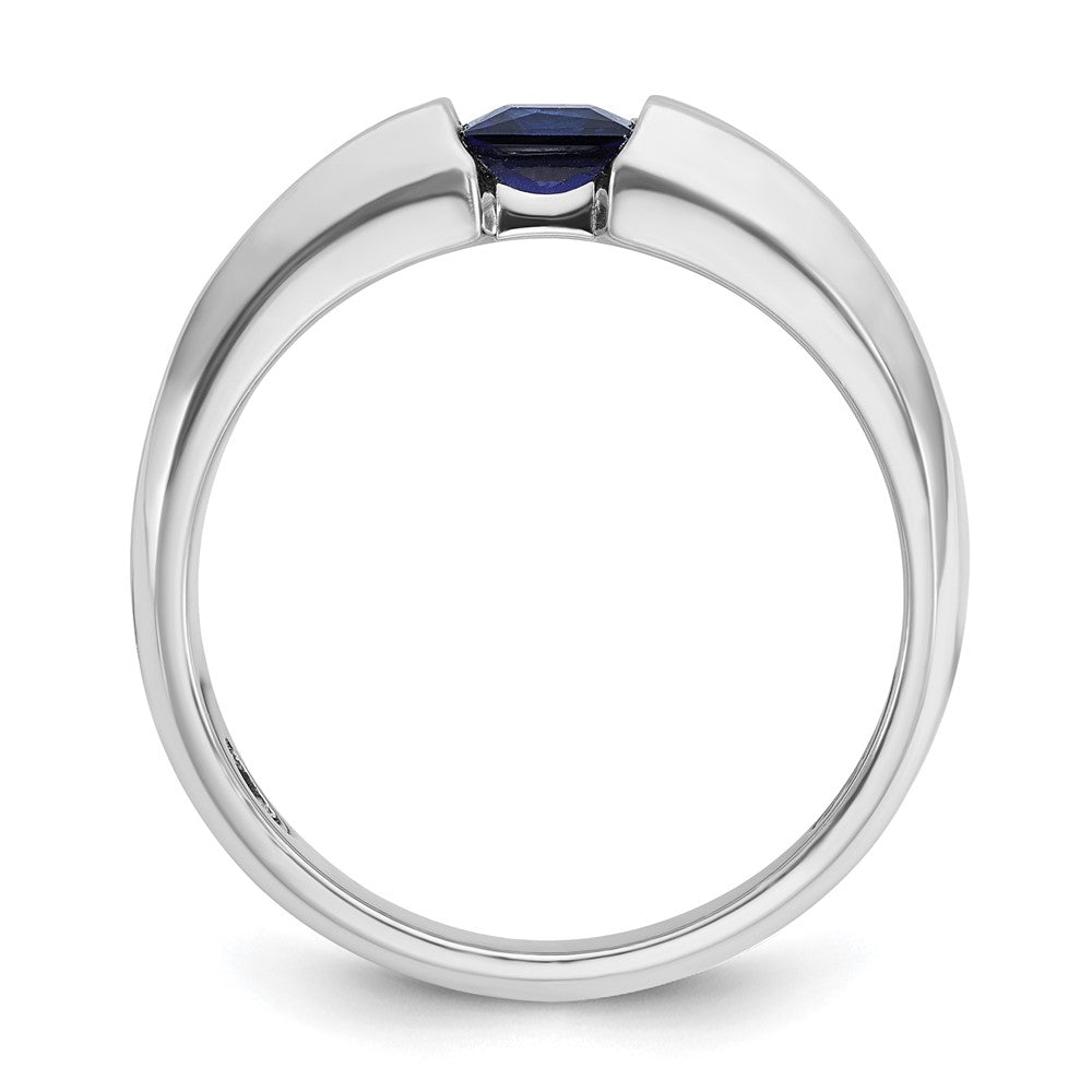 Alternate view of the Men&#39;s 7.5mm 14K White Gold Lab-Created Sapphire &amp; Diamond Tapered Band by The Black Bow Jewelry Co.