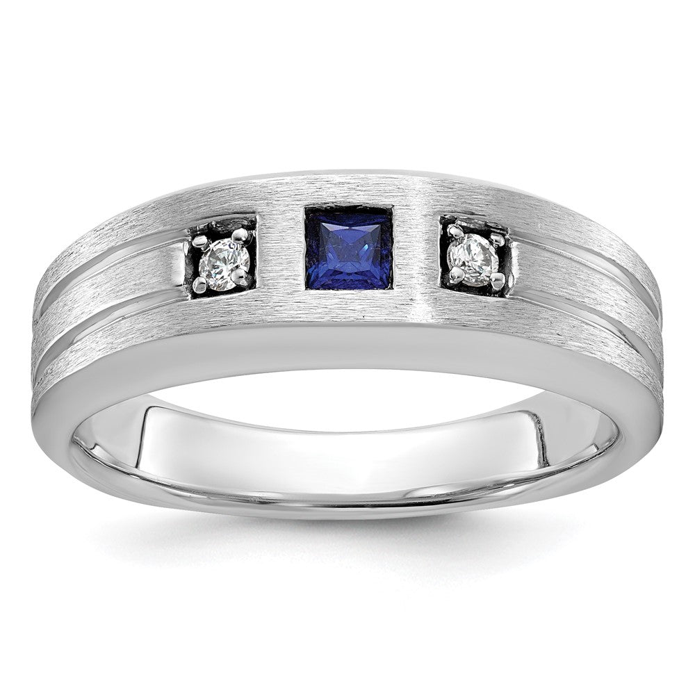 7.8mm 14K White Gold Lab Created Diamond &amp; Cr. Sapphire Tapered Band, Item R12250 by The Black Bow Jewelry Co.