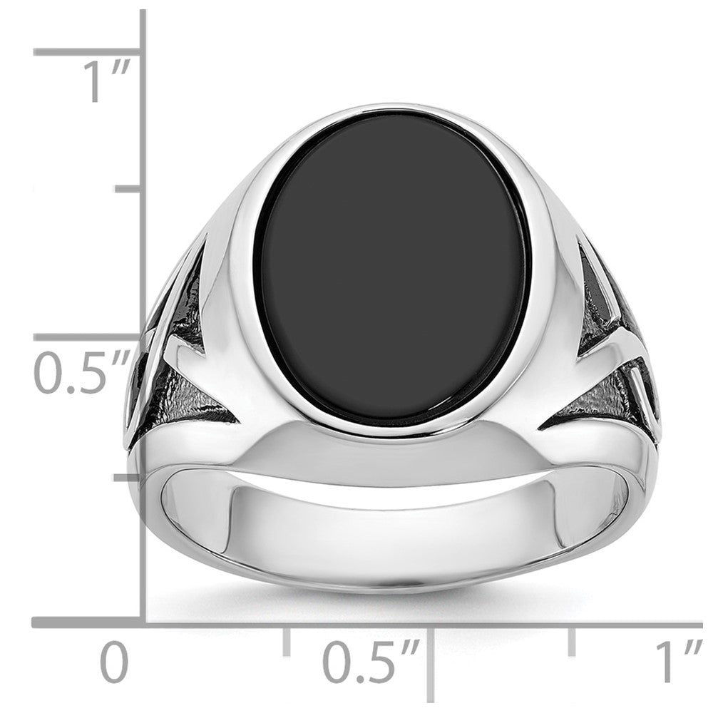 Alternate view of the Men&#39;s 17mm 14K White Gold, Black Rhodium &amp; Oval Onyx Tapered Ring by The Black Bow Jewelry Co.
