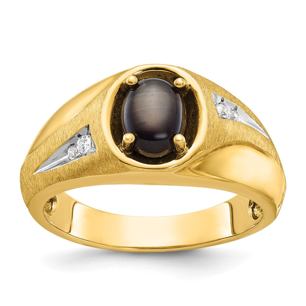 Men&#39;s 11mm 14K Yellow Gold Black Star Sapphire &amp; Diamond Tapered Ring, Item R12252 by The Black Bow Jewelry Co.