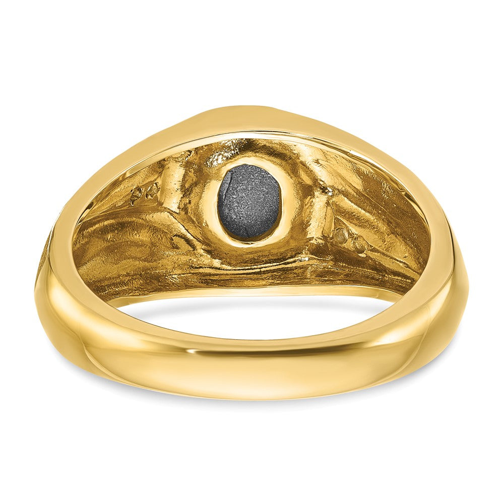 Alternate view of the Men&#39;s 11mm 14K Yellow Gold Black Star Sapphire &amp; Diamond Tapered Ring by The Black Bow Jewelry Co.
