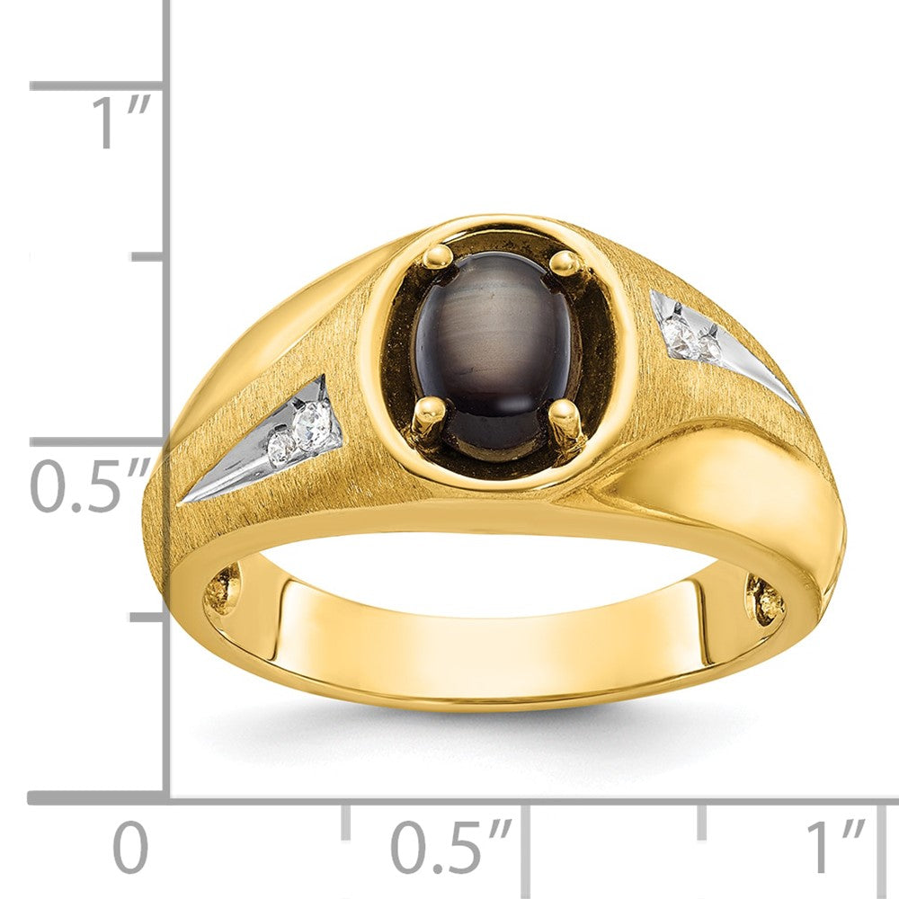 Alternate view of the Men&#39;s 11mm 14K Yellow Gold Black Star Sapphire &amp; Diamond Tapered Ring by The Black Bow Jewelry Co.