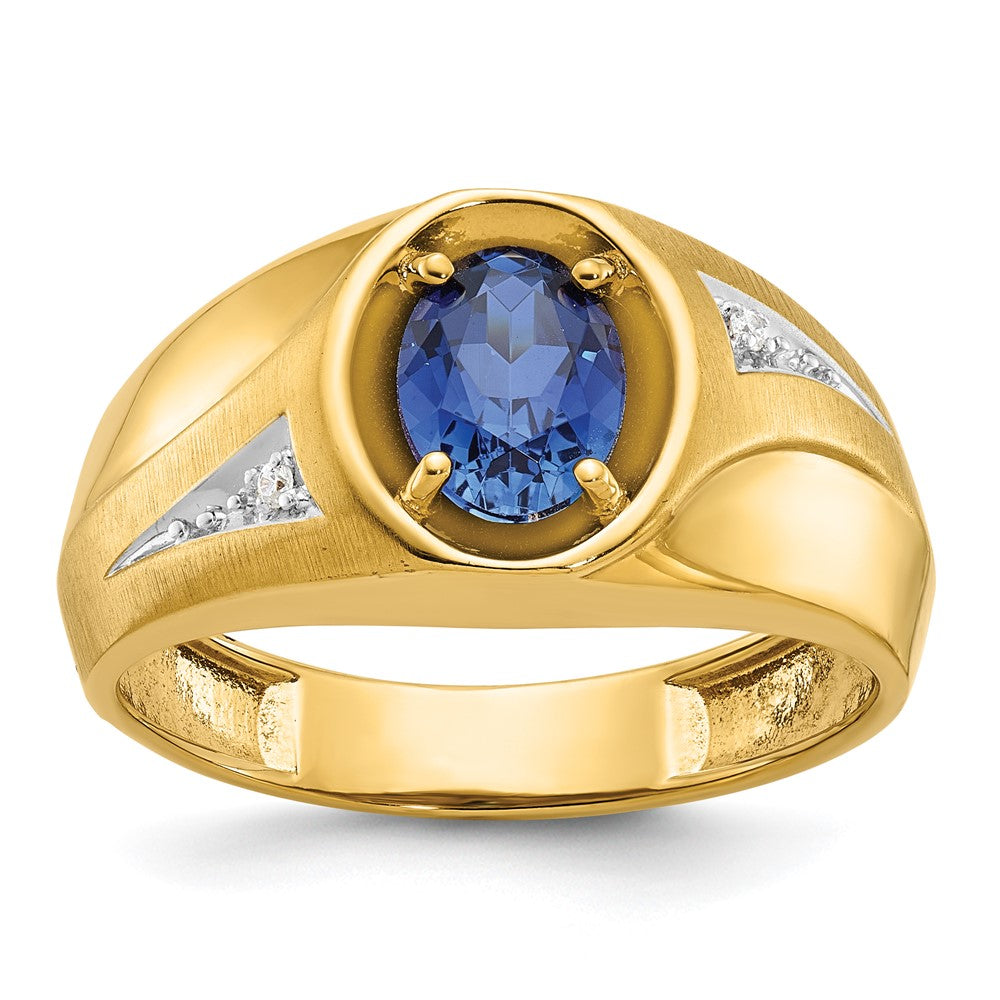 Men&#39;s 11mm 14K Yellow Gold Lab-Created Sapphire &amp; Diamond Tapered Ring, Item R12253 by The Black Bow Jewelry Co.