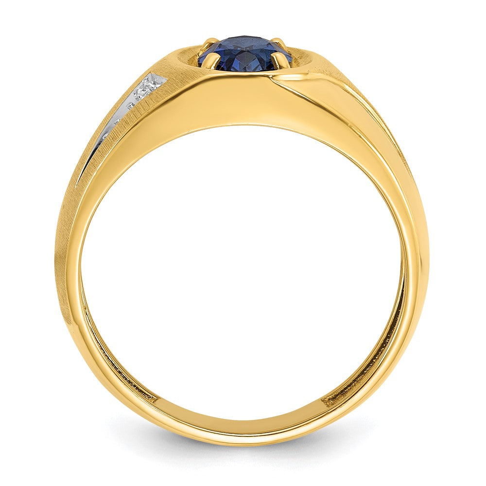 Alternate view of the Men&#39;s 11mm 14K Yellow Gold Lab-Created Sapphire &amp; Diamond Tapered Ring by The Black Bow Jewelry Co.