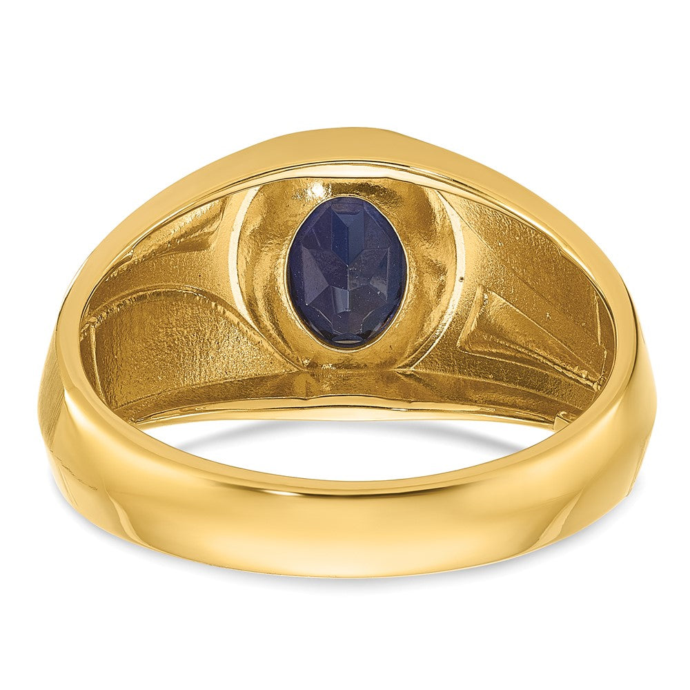 Alternate view of the Men&#39;s 11mm 14K Yellow Gold Lab-Created Sapphire &amp; Diamond Tapered Ring by The Black Bow Jewelry Co.