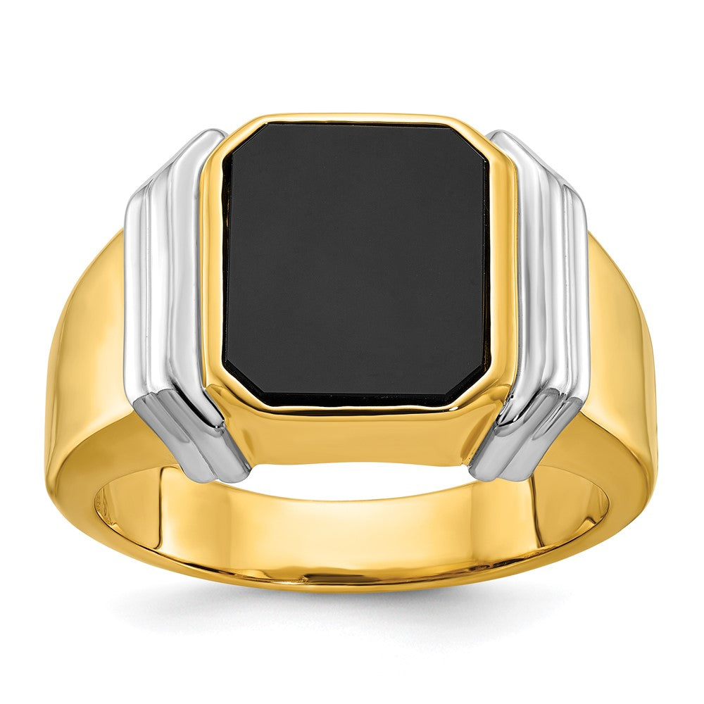 Men&#39;s 14mm 14K Two Tone Gold &amp; Onyx Tapered Band, Item R12254 by The Black Bow Jewelry Co.