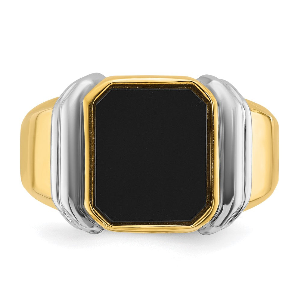 Alternate view of the Men&#39;s 14mm 14K Two Tone Gold &amp; Onyx Tapered Band by The Black Bow Jewelry Co.
