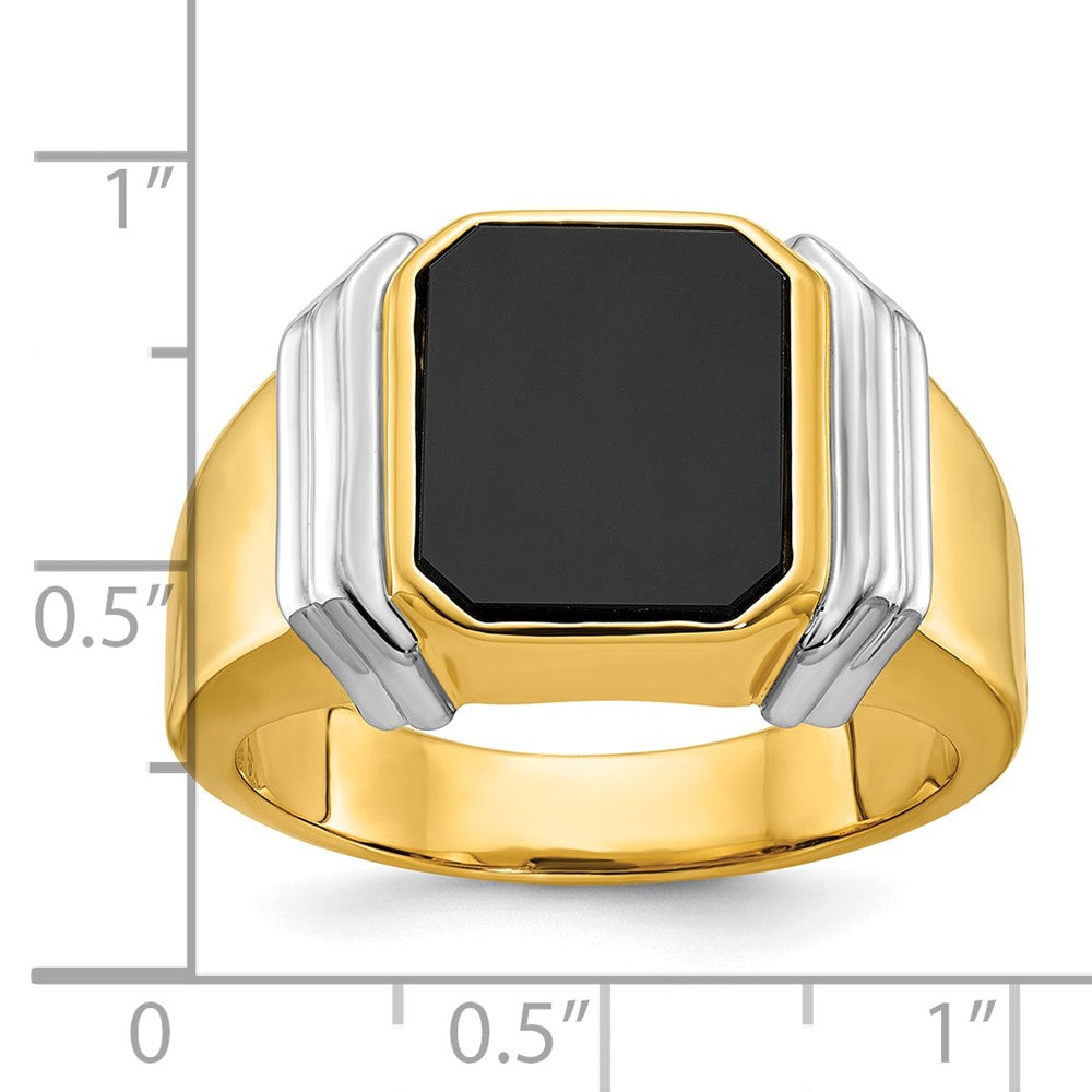 Alternate view of the Men&#39;s 14mm 14K Two Tone Gold &amp; Onyx Tapered Band by The Black Bow Jewelry Co.