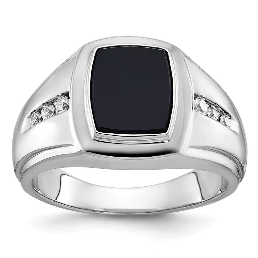 Men&#39;s 14.5mm 14K White Gold, Onyx &amp; 1/8 Ctw Diamond Tapered Band, Item R12255 by The Black Bow Jewelry Co.