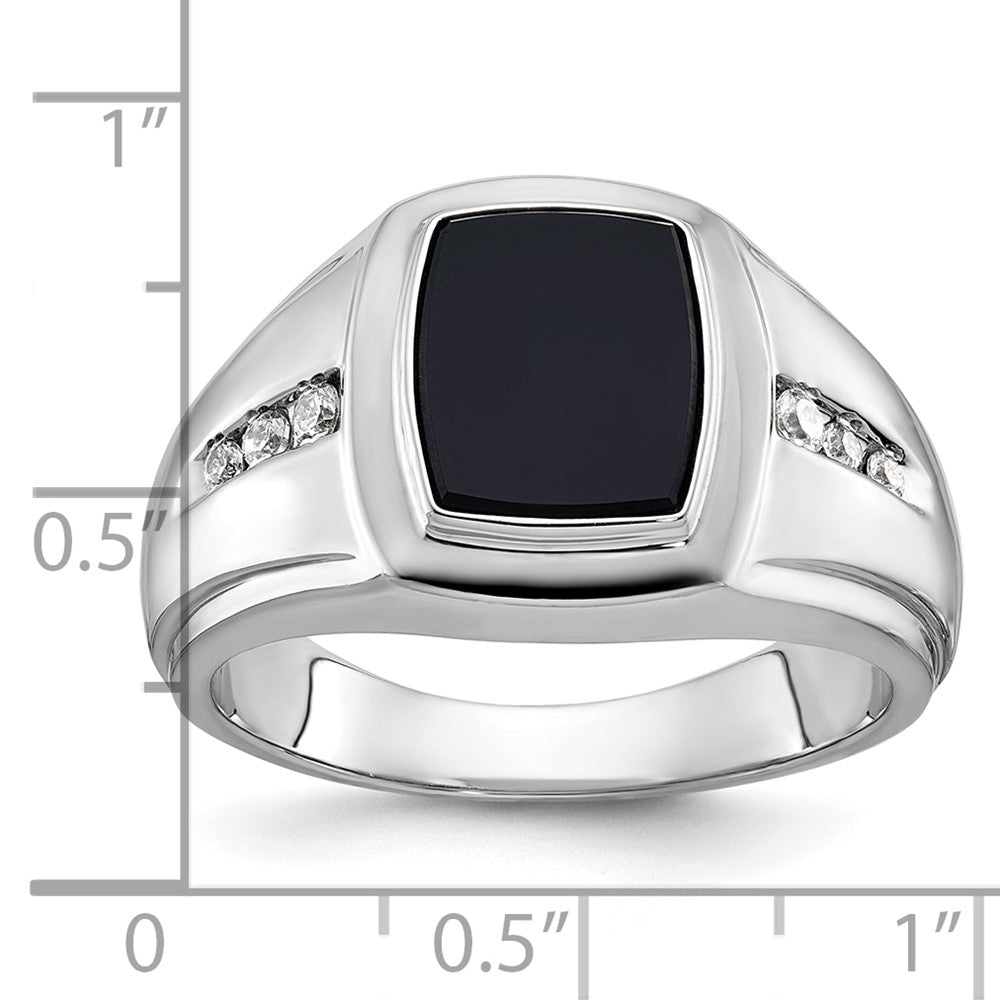 Alternate view of the Men&#39;s 14.5mm 14K White Gold, Onyx &amp; 1/8 Ctw Diamond Tapered Band by The Black Bow Jewelry Co.