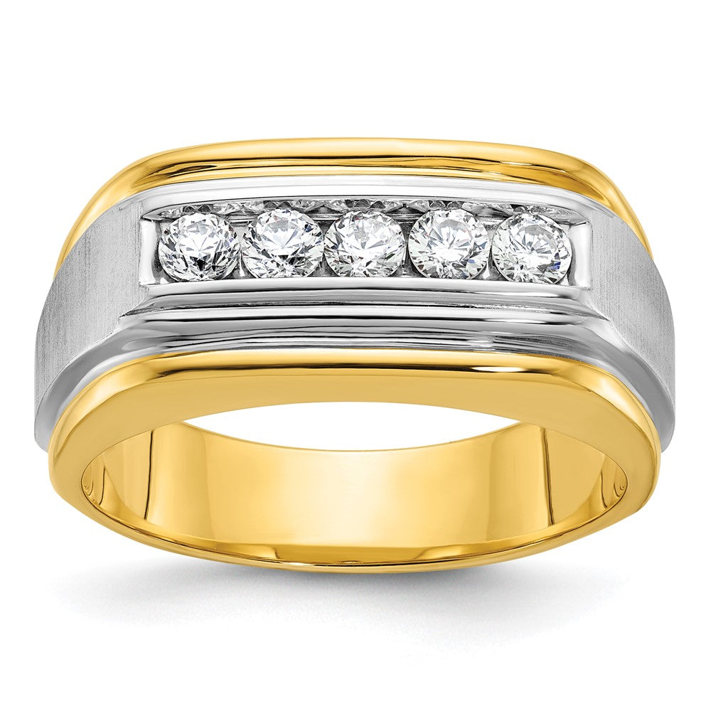 Men&#39;s 10mm 10K Two Tone Gold 5-Stone 1/2 Ctw Diamond Tapered Band, Item R12257 by The Black Bow Jewelry Co.