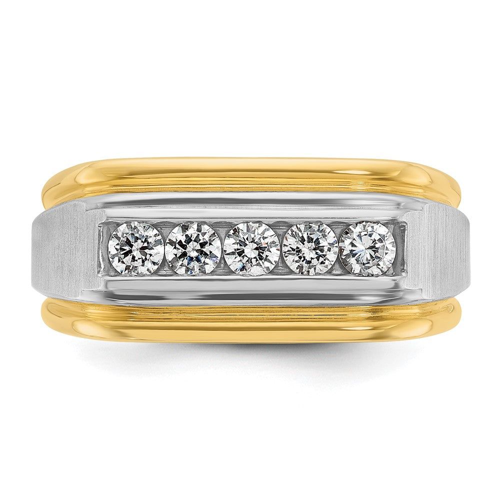Men&#39;s 10mm 14K Two Tone Gold 5-Stone 1/2 Ctw Diamond Tapered Band, Item R12258 by The Black Bow Jewelry Co.