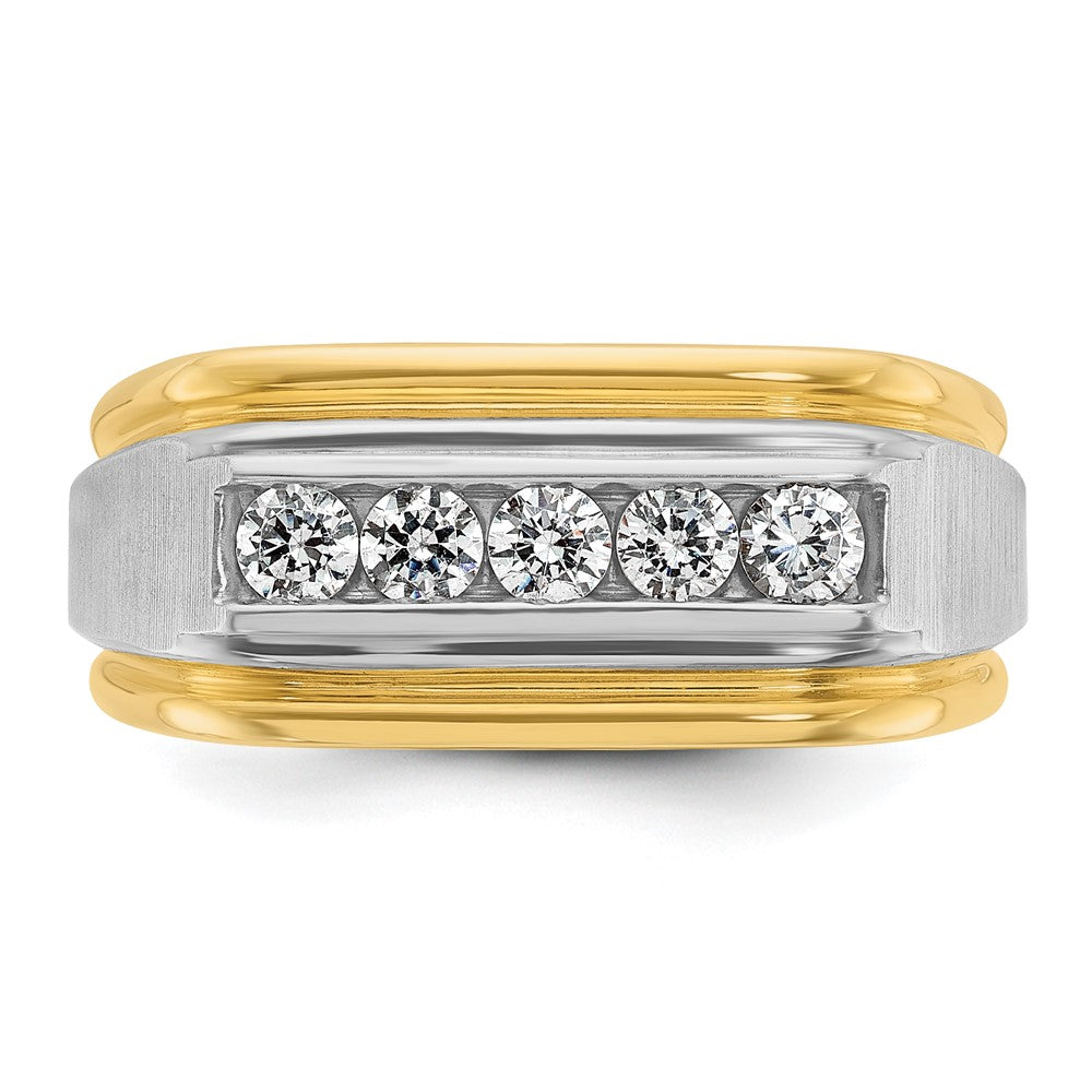 Men's 10mm 14K Two Tone Gold 5-Stone 1/2 Ctw Diamond Tapered Band, Item R12258 by The Black Bow Jewelry Co.