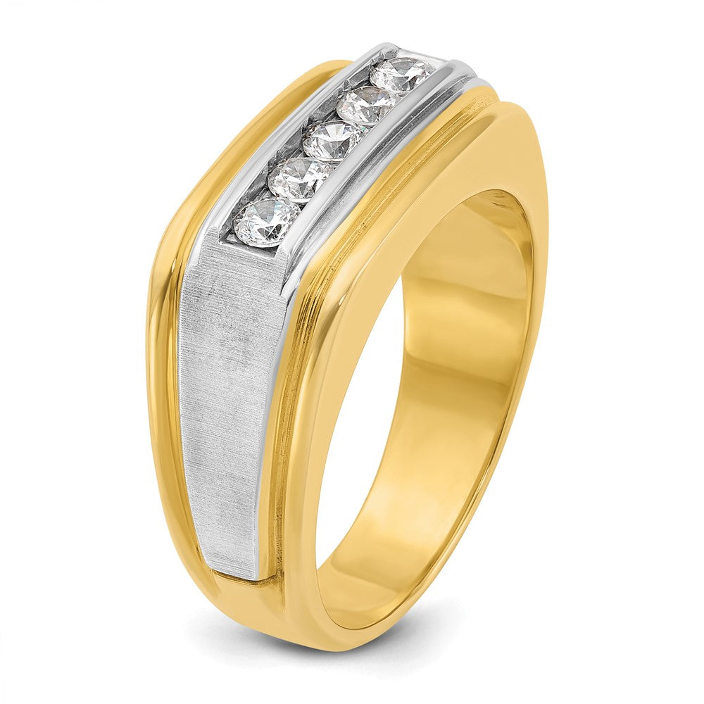 Alternate view of the Men's 10mm 14K Two Tone Gold 5-Stone 1/2 Ctw Diamond Tapered Band by The Black Bow Jewelry Co.